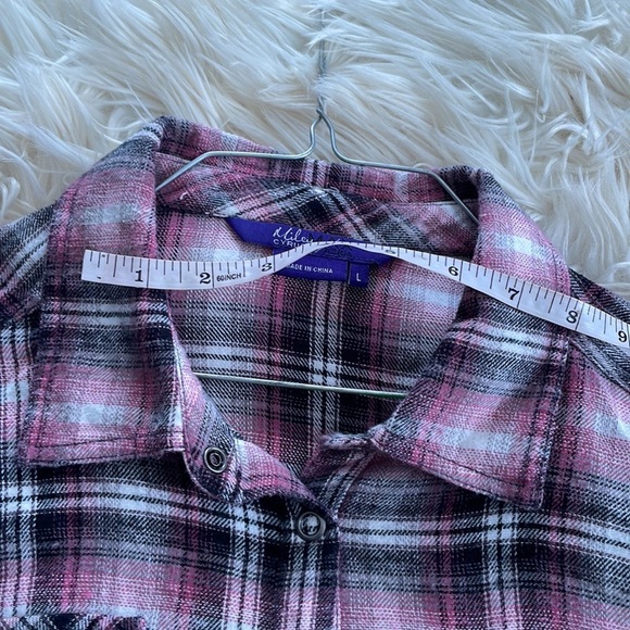 Miley Cyrus Maz Azaria purple plad plaid long sleeve button up collared dress L - Picture 15 of 16